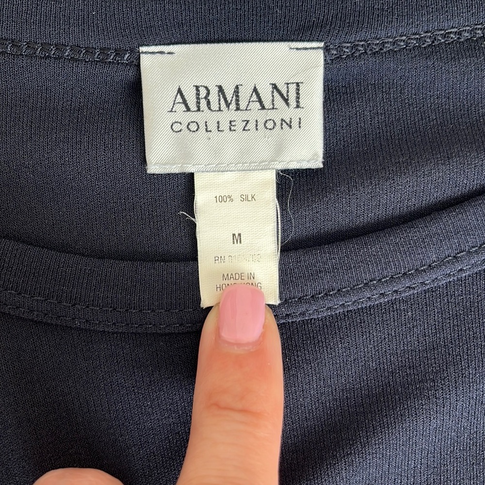 Mens Silk Armani Long Sleeve Navy pullover shirt.
